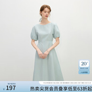 范思藍恩韓系休閑泡泡袖連衣裙女夏季2025新款松緊收腰A字裙2383 海鹽藍 XS