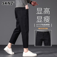 秋冬款矮小個(gè)子八分黑色牛仔褲男款加絨直筒8分休閑男褲子150cm 黑色 2301H 28 【2尺1】