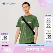 Champion夏季經(jīng)典款印花草寫(xiě)LOGO圓領(lǐng)休閑運動(dòng)T恤無(wú)性別冠軍短袖男女情侶 深綠色(偏?。?M