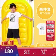 NIKE  3BRAND 耐克男女童純棉短袖T恤+短褲2件套裝夏季新款短袖套裝 正黑色（1259） 160 /76 【建議身高152-158cm】
