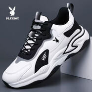 花花公子男鞋2025秋季新款運動(dòng)男休閑鞋大碼皮網(wǎng)面透氣百搭跑步鞋 T8826白色皮面_【贈運險費】 38 _240