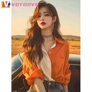 VOYDOVE多巴胺拼色長(cháng)袖襯衫襯衣女2025新款輕奢感初春氛圍感穿搭上衣 拼接上衣【z】 S