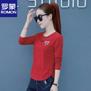 羅蒙（ROMON）官方2020春款新款休閑寬松長(cháng)袖T恤新款大碼打底衫上衣 【小蜜蜂款】紅色長(cháng)袖 S