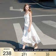 三彩2025秋季新款白月光蛋糕裙無袖連衣裙蕾絲拼接浪漫長裙女
