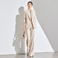 三彩適用西裝外套女春秋新款氣質(zhì)白色公務(wù)員正裝女裝休閑通勤職業(yè) 三件套/米白色西裝+馬甲+一體色微喇叭褲 S