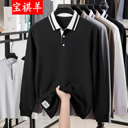 baoqiyang高端品牌純色長袖t恤男翻領休閑純棉打底衫秋季新款POLO衫上衣T恤 黑色 M