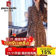 皮爾卡丹（pierre cardin）歐洲站春秋女裝百搭通勤純色開衫雪紡長裙碎花連衣裙顯瘦兩件套裝 2024棕色連衣裙2025 L 110-120斤
