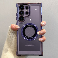 三星（SAMSUNG）【品質(zhì)原裝】磁吸充電適用三星s24ultra手機殼新款電鍍透明s24+四 紫色-四角氣囊防摔-帶鏡頭膜-鏤空磁吸 三星Galaxy_S23_Ultra