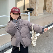迷你巴拉（minibala）兒童秋冬加厚連帽絨服男童純色冬季保暖上衣女童糖果色外穿面包服 灰色 100 cm 身高85-95