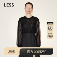 LESS春秋雙層套頭落肩寬松薄款V領(lǐng)針織衫女2N3314000 001/本黑 M