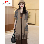 皮爾卡丹（pierre cardin）秋冬蝙蝠長(cháng)袖流蘇毛絨針織開(kāi)衫外套女裝時(shí)尚洋氣媽媽百搭披肩 駝色 均碼 建議90-170斤穿