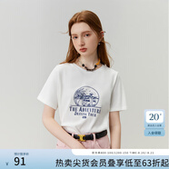 范思藍(lán)恩23FS13154白色印花寬松正肩短袖t恤女新款設(shè)計(jì)感小眾 米白色 M