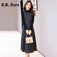 Z.R.Zoro奢侈品連衣裙女2025秋季新款時(shí)尚收腰顯瘦裙毛呢背心內搭兩件套女 灰色 （背心裙+打底衫 兩件套） M
