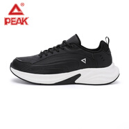 匹克態(tài)極跑步鞋男鞋加絨秋冬新款皮面防水運動(dòng)鞋減震軟底輕便休閑鞋 黑色/乳白 （皮面不加絨） 42