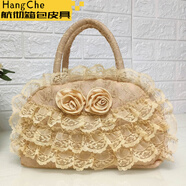 葉余2025新款布藝媽媽復古蕾絲包鏤空花邊布包淑女百搭小拉鏈袋手提包 137卡其色蕾絲包