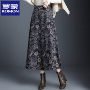 羅蒙（ROMON）印花半身裙女士秋冬季2025新款時(shí)尚印花裙子中長(cháng)款A字裙毛呢冬裙 藍紫色 M  【體重90-100斤】