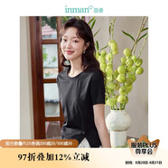 茵曼（INMAN）時(shí)尚百搭T恤女春夏季復(fù)古高級(jí)感開(kāi)叉短袖圓領(lǐng)上衣 午夜黑 L