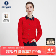 Navigare意大利小帆船女士全羊毛絞花針織開衫毛衣外套2334094512 紅 S 