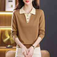 阿瑪施（AMASS）哥弟適用針織上衣春秋時(shí)尚洋氣媽媽打底衫秋裝2025年新款女裝秋冬 駝色 M 【90-108斤穿】