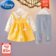 迪士尼（Disney）女童連衣裙純棉套裝2025新款卡通裙子寶寶公主裙嬰兒衣服春秋童裝 點(diǎn)點(diǎn)小鴨裙套裝黃色 90 身高81-91cm 體重22-26斤