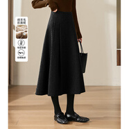 尚靜高腰百褶羊毛呢厚半裙秋冬時(shí)尚高級感中長(cháng)款A擺半截裙女