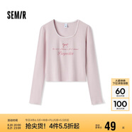 森馬長(zhǎng)袖T恤女短款蝴蝶結(jié)字母春秋溫柔蕾絲緊身上衣107624101001