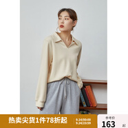 獨(dú)束大碼女裝改良式復(fù)古V領(lǐng)寬松衛(wèi)衣女秋冬新款胖mm顯瘦百搭上衣 米色 XL