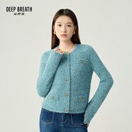 深呼吸DEEP BREATH女裝復古蔥紗小香風針織開衫女A400677 孔雀藍 L (4)
