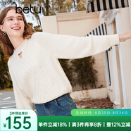 百圖betu女裝秋冬新款毛衣麻花復(fù)古扭繩圓領(lǐng)鏤空毛衣女2310T21 米白 XS