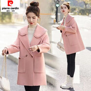 皮爾卡丹（pierre cardin）胖M妹時(shí)尚毛呢外套女秋冬新款娃娃領(lǐng)感開(kāi)衫大衣遮肉顯瘦上衣女 粉色毛呢外套(有內里)YQ575 M 建議100內