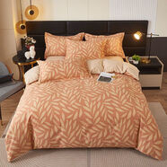 水星家紡全棉加厚磨毛四件套新疆長(cháng)絨棉純棉床單被套床上用品 星湖畔 粉 1.8床單四件套-被套200x230