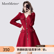 MeetMetro瑪依爾新年紅小香風(fēng)連衣裙女2025秋新款法式修身禮服短裙紅色【現(xiàn)貨閃電發(fā)】XL