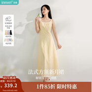 茵曼（INMAN）章若楠同款歐若風(fēng)法式吊帶連衣裙2025夏季新品女裝淡鵝黃色裙子 淺黃色 (方領(lǐng)) M