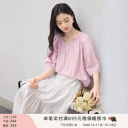 香影中袖襯衫女圓領(lǐng)2025夏裝新款慵懶泡泡袖氣質(zhì)淑女寬松藍(lán)色上衣 粉色 L 165/88A/110-125斤