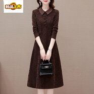 初徑咖色娃娃領(lǐng)中長(cháng)款加絨加厚連衣裙2025年秋冬新款媽媽a字打底裙冬 咖色 M