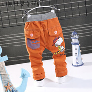 儷韻小屋（LiYunHouSe）童裝男童褲子春秋新款兒童休閑褲春秋單褲1-3-5-7歲寶寶長(cháng)褲韓版 彩褲小狗橘色 (單褲) 80 cm身高左右