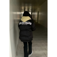 MZPLOI黑色創(chuàng  )意字母立領(lǐng)保暖短款面包羽絨棉服女冬季寬松加厚情侶外套潮 黑色#優(yōu)質(zhì)版 S