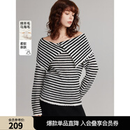 ELLE黑白條紋一字肩大翻領(lǐng)毛衣女2025春季新款馬海毛時(shí)髦氣質(zhì)上衣 黑白 M