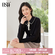 歐莎（OSA）千金小香風(fēng)減齡內搭娃娃領(lǐng)針織衫2025秋新款打底衫毛衣女上衣氣質(zhì) 黑色A XS