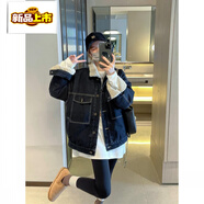 初徑2025新款感小香風(fēng)牛仔外套女韓版休閑洋氣加絨加厚翻領(lǐng)廢土風(fēng)夾克 復古加絨牛仔棉衣外套款牛仔外套 S (建議80-100斤)