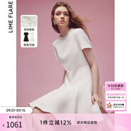 LIME FLARE【七夕禮物】萊茵福萊爾赫本風(fēng)法式設(shè)計(jì)感收腰連衣裙 米白色 2XL