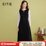 愛特愛（EITIE）法式優(yōu)雅釘珠撞色拼接長裙收腰長袖連衣裙2025春新款A(yù)2507511 固黑色22 L 165