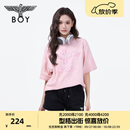 BOY LONDON【櫻花之戀】 潮牌短袖情侶款春夏櫻花老鷹T恤 N01711 粉紅色 M
