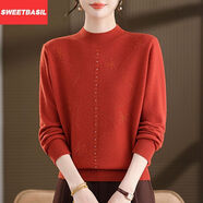 Sweet basil100加厚純羊毛冬季新款正品暖和寬松氣質(zhì)半高領(lǐng)女毛衣 橘色【純羊毛】 M 【90-100斤】