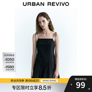 UR秋季新款女裝都市休閑設(shè)計(jì)感捏褶系帶連衣裙UWU740125 墨藍(lán) XL
