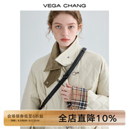 VEGA CHANG飛機(jī)扣棉衣女2025冬新款方領(lǐng)拼接菱格棉服外套ins潮 奶油米 M