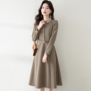 玫蘭妮2025新款碎花連衣裙媽媽款減齡洋裝 聚酯纖維A字型名媛風(fēng)長(cháng)袖印花 灰色- 3XL (135斤-145斤)