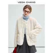 VEGA CHANG短外套女2025秋冬新款氣質(zhì)千金真水貂毛條拼接外套上衣 奶油白 L