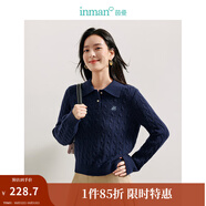 茵曼（INMAN）毛衣女POLO領秋冬套頭針織衫通勤長袖毛衣上衣 寶藍色 XL