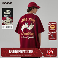 BJHG【BeJustHuG復古系列】不計后果夏美式印花短袖T恤男酒紅情侶半袖  酒紅色 M